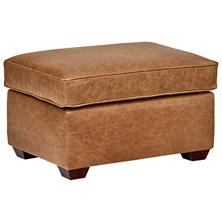 Rivet Andrews Modern Classic Top-Grain Leather Ottoman, 29.5"W, Cognac