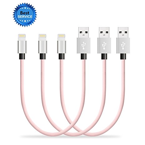 SGIN iPhone Cable,3Pack 8 inches Short Nylon Braided Cord Lightning Cable Certified to USB Charging Charger for iPhone 7,7 Plus,6S,6 Plus,SE,5S,5,iPad,iPod Nano 7 - Pink
