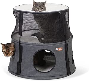 K&H Pet Products Cat Tower Tree Condo for Indoor Cats, Modern Cute Cat Hammock Bed, Kitten & Adult House Activity Center Playground Tree Cave Large Cozy Hideaway - 2 Level Gray 22 X 20