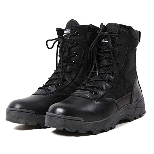YING LAN Men's Tactical Military Combat Boots Side Zipper Army Outdoor Hiking High Top Shoes