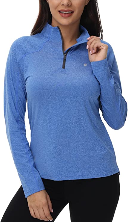 BGOWATU Women's Golf Polo Shirts Long Sleeve Quarter Zip Pullover Tennis T-Shirt UPF 50 Lightweight Running Hiking Tops