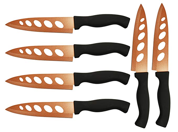 Set of 6 Copper Knives! 6.25" Blade - As Seen on TV Never Sharpen Knives! Stays Sharp Forever! Effortless Clean Cuts Every Time! Ideal for Chopping, Dicing, Mincing, and More! (6)