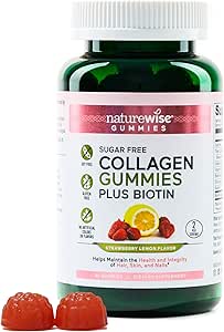 NatureWise Sugar-Free Hydrolyzed Collagen Peptide Gummies - Type I & III Collagen Peptides for Women   Biotin, Vitamin C E & Zinc for Hair Skin and Nails & Joint Support 90 Gummies[45-Day Supply]