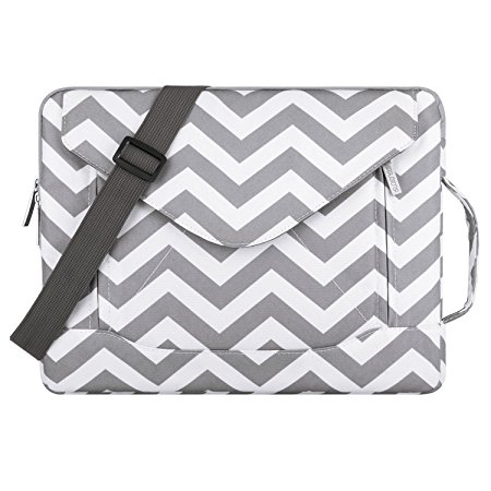 Mosiso Laptop Shoulder Bag for 13-13.3 Inch MacBook Pro, MacBook Air, Notebook, Polyester Fabric Envelope Messenger Laptop Sleeve Handle Case Cover, Chevron Gray