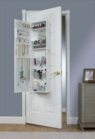 Mirrotek Over The Door Combination Jewelry and Makeup Armoire, White