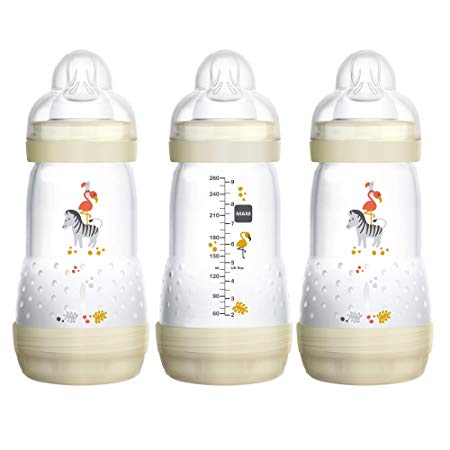MAM Baby Bottles for Breastfed Babies, MAM Bottles Anti Colic, Unisex, 9 Ounces, 3-Count