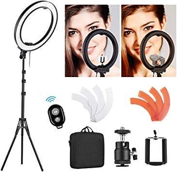 Andoer Ring Light Kit,18"/48cm Outer 55W 5500K Dimmable LED Ring Light(2 Light Modes & 1%-100% Brightness Level) with Adjustable Light Stand, Phone Holder, for YouTube,Self-Portrait Shooting