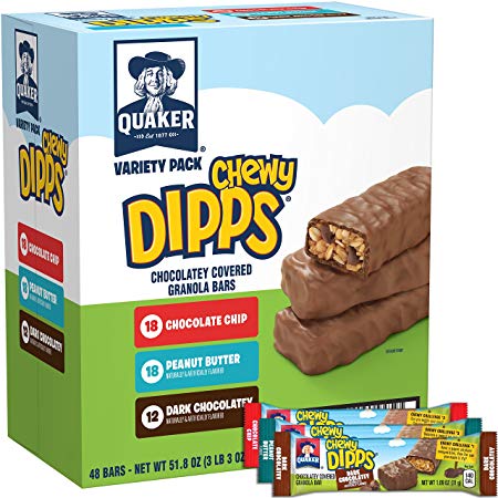 Quaker Chewy Dipps Chocolate Covered Granola Bars Variety Pack, 48 Count, 51.8 oz(Packaging Will Vary)