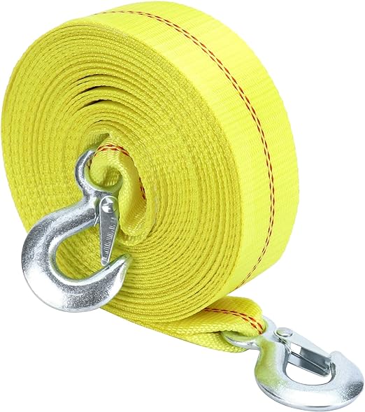 QWORK Towing Strap 11,000lb, 2 Inch X 30 Ft. Recovery Tow Strap with 2 Hooks for Recovering Vehicles