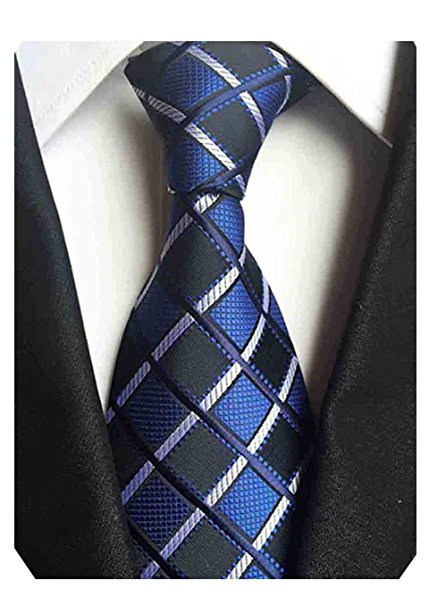 MINDENG New Men's Black and White Striped Silk Jacquard Woven Suits Tie Necktie