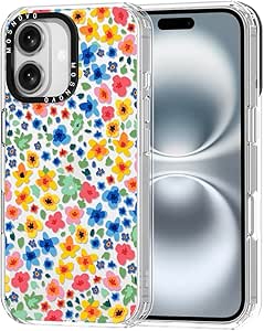 MOSNOVO Case for iPhone 16, [Buffertech 6.6ft Military-Grade Drop Protection] [Anti Peel Off Tech] Clear TPU Bumper Phone Case Cover Design - Little Flowers