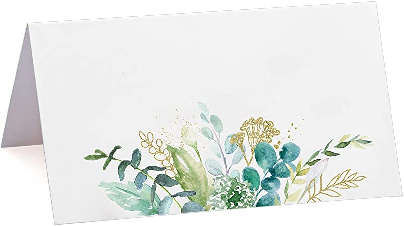 50 Pieces Greenery Watercolor Place Cards, Wedding Reception Place Cards, Seating Place Cards with Greenery Eucalyptus Olive Leaves for Wedding Baby Shower Anniversary Birthday Bridal Party Tables