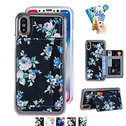 iPhone X Case,iPhone X Wallet Case,Tripky Flower Floral Flip Folio Wallet Cases PU Leather Magnetic Holster Phone Case for iPhone X (2017 Release) with [kickstand][3 Card Slots]-Black&Blue