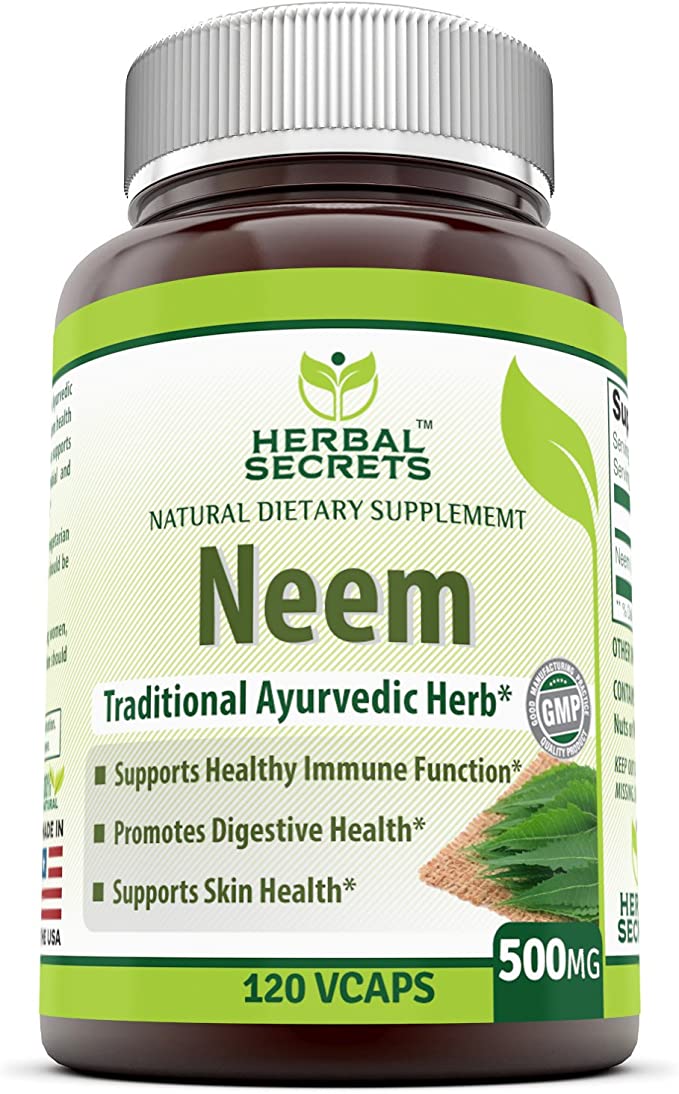 Herbal Secrets Neem 500 Mg 120 Vegetarian Capsules * Promotes Blood Purification , Promotes healthy Immunity and Promotes health Skin
