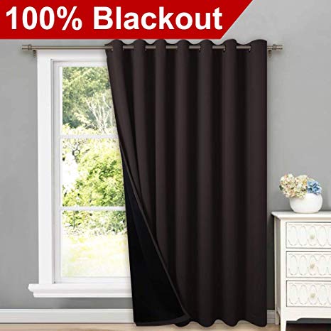 NICETOWN Extra Wide Patio Door Curtains, Super Heavy-Duty Thermal Sliding Glass Door Lined Drape with Silver Grommet, Privacy Assured 100% Blackout Window Treatment(Brown, 1 Panel, 100" W x 84" L)