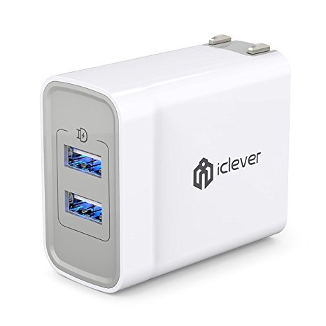 [Upgraded, Powerful] iClever BoostCube  24W Dual USB Wall Charger with SmartID Technology, Portable Travel Charger with Foldable Plug for iPhone, External Battery Pack, Bluetooth Speaker and more