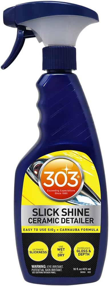 303 (30265 Slick Shine Ceramic Detailer - SiO2 and Carnauba Infused Ceramic Coating - Premium Ceramic Detailing Spray - Increases Shine and Gloss - Works on Paint, Glass, and Wheels - 16Oz