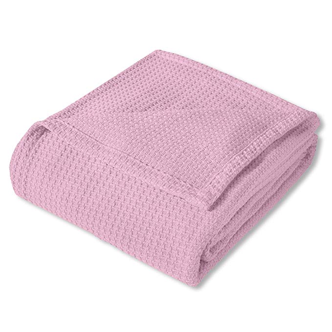 Sweet Home Collection 100% Fine Cotton Blanket Luxurious Basket Weave Stylish Design Soft and Comfortable All Season Warmth King Pink