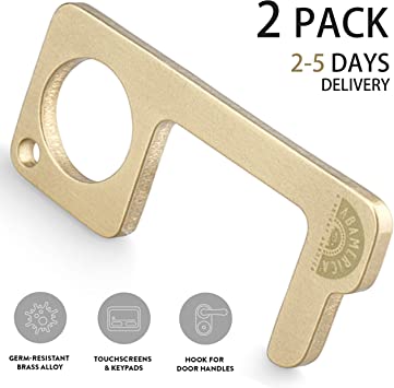 Pack of 2. No Touch Door Opener Hand Tool & Button Pusher – Great for Door Opening and Closing, Button Pushing, Sinks, Elevators, Gas Stations, Toilets, Etc. – Reusable – Made in USA