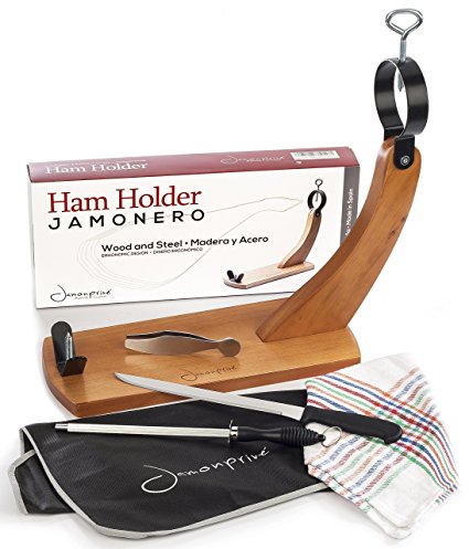 Ham Stand Spain   Knife   Sharpening Steel   Ham Cover   Kitchen Cloth   Tongs | The Original Ham Holder for Spanish Hams and Italian Prosciutto