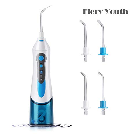 Electric Dental Water Flosser - Cordless Portable Oral Irrigator Rechargable with 3 Operation Modes and 4 Rotatable Jet Tips for Braces and Teeth Whitening