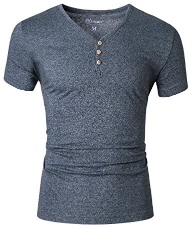 Mrignt Mens Short Sleeve Slim Fit Henley t-shirt with Button