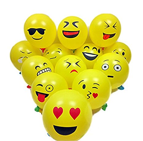 12" Emoji Smiley Face Expression Yellow Latex Balloons-50 Count,Wedding/Birthday Party Decor Children Kids Gift