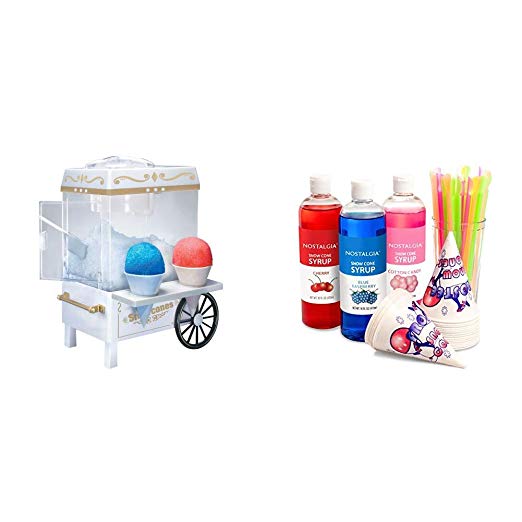 Nostalgia SCM502 Vintage Snow Cone Maker with Premium Snow Cone Syrup Party Kit