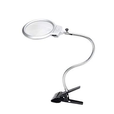 Rightwell 2X 6X Magnifying Lamp with Clip 2 LED Lighted Hands Free Magnifying Glass