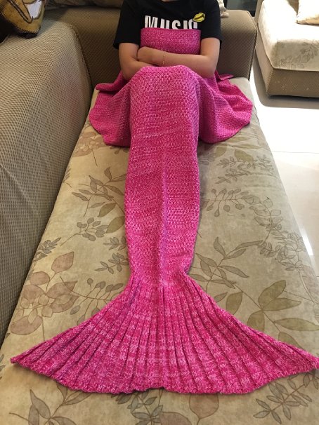 LAGHCAT Mermaid Tail Blanket and Mermaid Blanket for Adult, Sleeping Bags (35.5"x71", Rose Red)