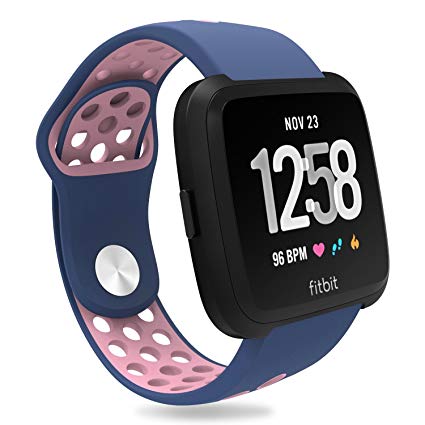 Penta Stars for Fitbit Versa Bands, Silicone Waterproof Band for Women and Men Fits Small & Large Wrists with Two Tone Slim Breathable Sport Design, Blue/Pink, S