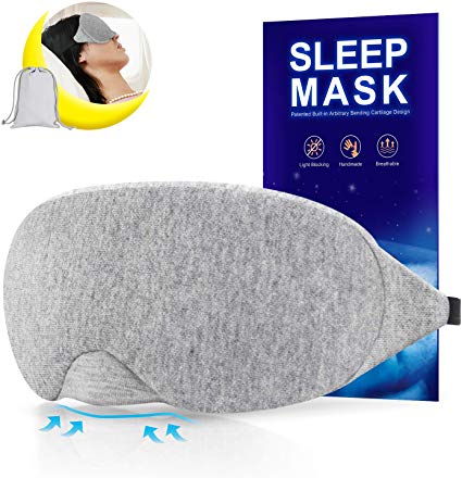 Cotton Sleeping Mask - 100% Handmade Eye Mask & Blindfold for Men Women, Comfortable and Perfect Light Blockout Eye Mask for Sleeping/Shift Work/Naps/Travel, Includes Travel Pouch, Grey