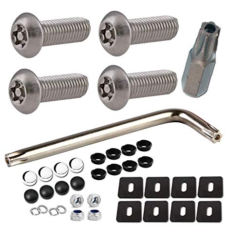License Plate Screws Anti Theft - 38PC Bulk M6 3/4" Stainless Steel Tamper Resistant License Plate Bolts Nuts Lock Fasteners and Black & Chrome Caps for Acura, Audi, BMW, Tesla etc. License Plates