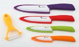 Chef Made Easy Ceramic Knife Set 9 Piece - Kitchen Knives with Case Knife Sheaths - Add to Collection of Cutlery Kitchen Utensils - Use As Bread Vegetable and Chef Knife - Multi-Color Set