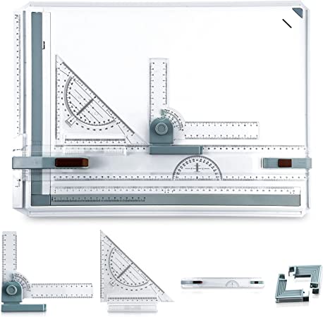 A3 Portable Drawing Board, Multi-Function Metric Drafting Table with Clear Rule Parallel Motion and Angle Adjustable Measuring System