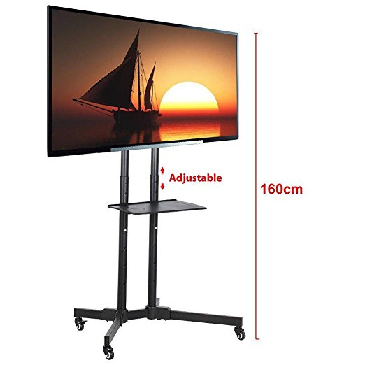go2buy Mobile TV Cart Mount Stand for 32 to 65 Inch LED LCD Plasma Flat Screen Panels with Storage Shelves on Wheels