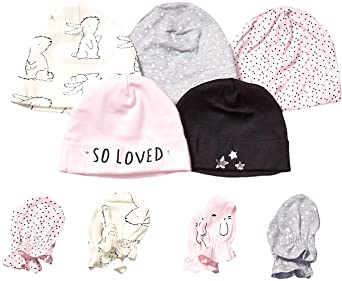 Gerber Baby Girls' 9-Piece Cap and Mitten Bundle