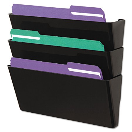 Universal 08121 Recycled Wall File, Three Pocket, Plastic, Black