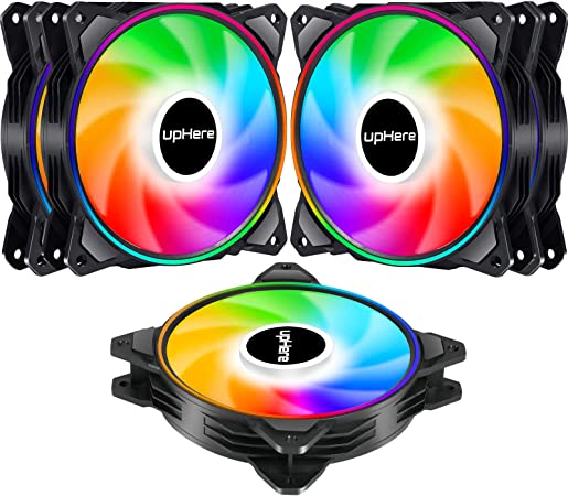 upHere RGB Series 120mm Case Fan,Dual Halo RGB LED, Wireless Remote Control,Quiet Edition High Airflow Adjustable Color LED Case Fan for PC Cases-5 Pack,DP1206-5