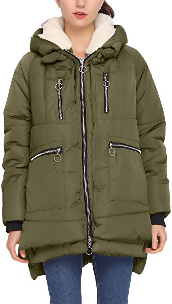 CHERFLY Women's Cotton Jackets Winter Warm Thickened Long Parka Coats with Hood