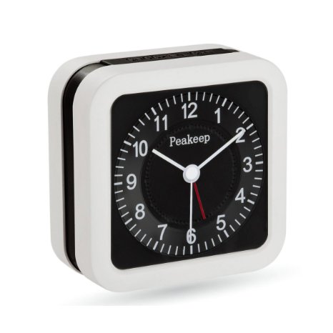 Peakeep Loud Melody Alarm Clock with Snooze and Backlight Quartz Analog Battery Operated Clocks BlackWhite