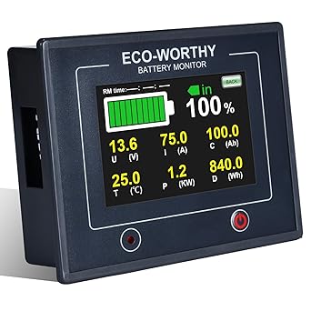 ECO-Worthy Upgraded 200A Touchable Display Battery Monitor with Hall Sensor, 0-100V Battery Meter with Program, Auto Detection,for 12V/24V/36V/48V Li-ion/LiFePO4/AGM/Gel Battery in RV/Solar System