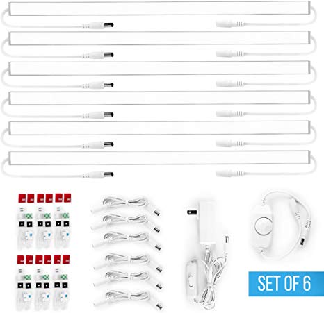 Parmida (6 Pack) LED Ultra-thin Under Cabinet Light, 12 Inch, 4W, Linkable, Dimmable, Power & Dimmer Switch Included, 240lm, Counter Light, Closet Lighting, 3000K, 12V, ETL, Accessories Included