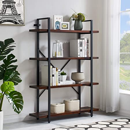 Homissue 4-Tier Industrial Solid Wood Bookshelves, Open Etagere Bookcase and Shelf for Home Office