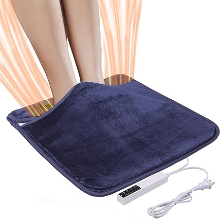 SLEPZON Electric Heated Foot Warmer, Soft Flannel Foot Heating Pad, Electric Fast Heating Pad Auto Shut Off with 6 Temperature 4 Timer Setting, Machine Washable, 16” x 16”, Navy