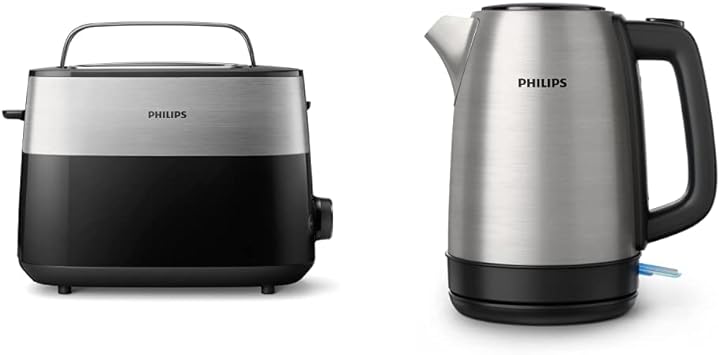 Philips Toaster - 2 Slots, 8 Settings, Bun Rack, Defrost   Philips Domestic Appliances Electric Kettle - 1.7L Capacity with Spring Lid and Indicator Light, Stainless Steel