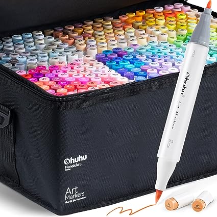 Ohuhu Refillable 320 Colors Alcohol Markers Brush Tip- Double Tipped Alcohol-based Art Sketch Marker Set for Artist Adults Coloring Illustration - Honolulu B of Ohuhu Markers -Brush & Fine Dual Tips