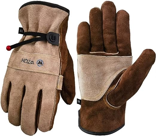 WZQH Leather Work Gloves for Men or Women. Large Glove for Gardening, Tig/Mig Welding, Construction, Chainsaw, Farm, Ranch, etc. Cowhide, Cotton Lined, Utility, Firm Grip, Durable. Coffee-grey L