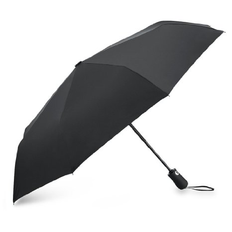 Plemo Folding Automatic Rain and Sun Umbrella Windproof Telescopic UV Umbrellas in Classic Black with Non-Slip Comfort Grip