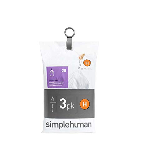 60 (3 packs x 20) simplehuman CW0258 bin liners, code H (30-35 litres)